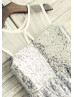 Sheer Neck Silver Sequin Knee Length Flower Girl Dress